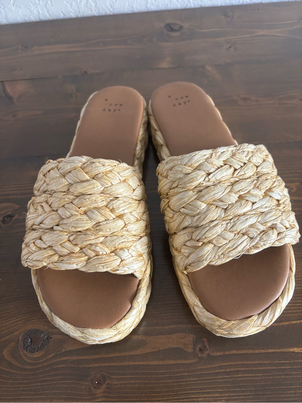 Woven Raffia Slide Sandals in Natural - Women's